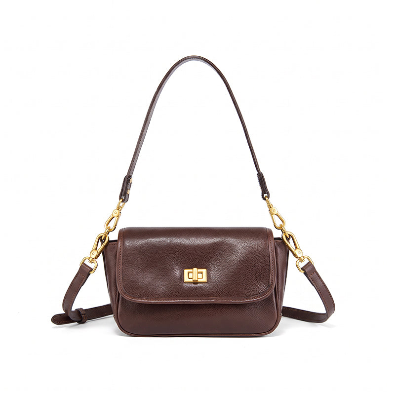 Small Vegetable Tanned Leather Flap Crossbody Bag with Twist Lock