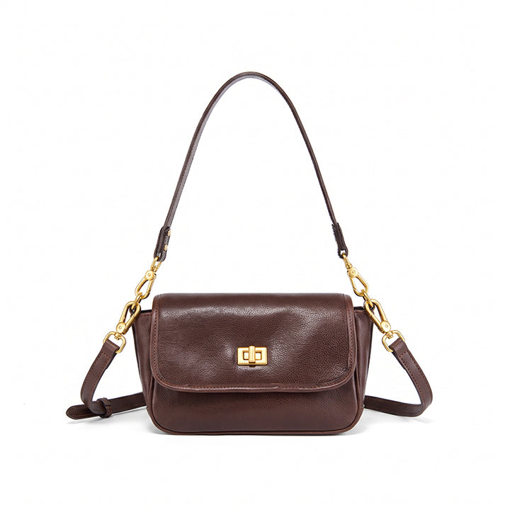 Small Vegetable Tanned Leather Flap Crossbody Bag with Twist Lock