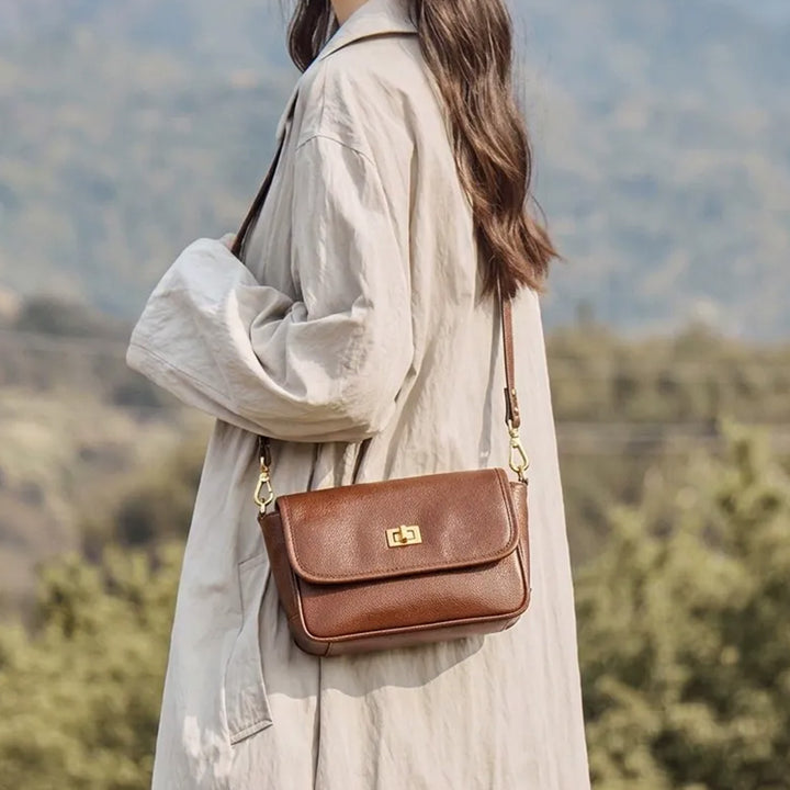 Small Vegetable Tanned Leather Flap Crossbody Bag with Twist Lock