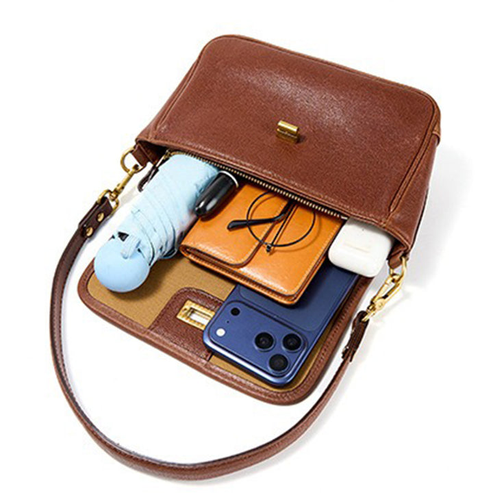 Small Vegetable Tanned Leather Flap Crossbody Bag with Twist Lock