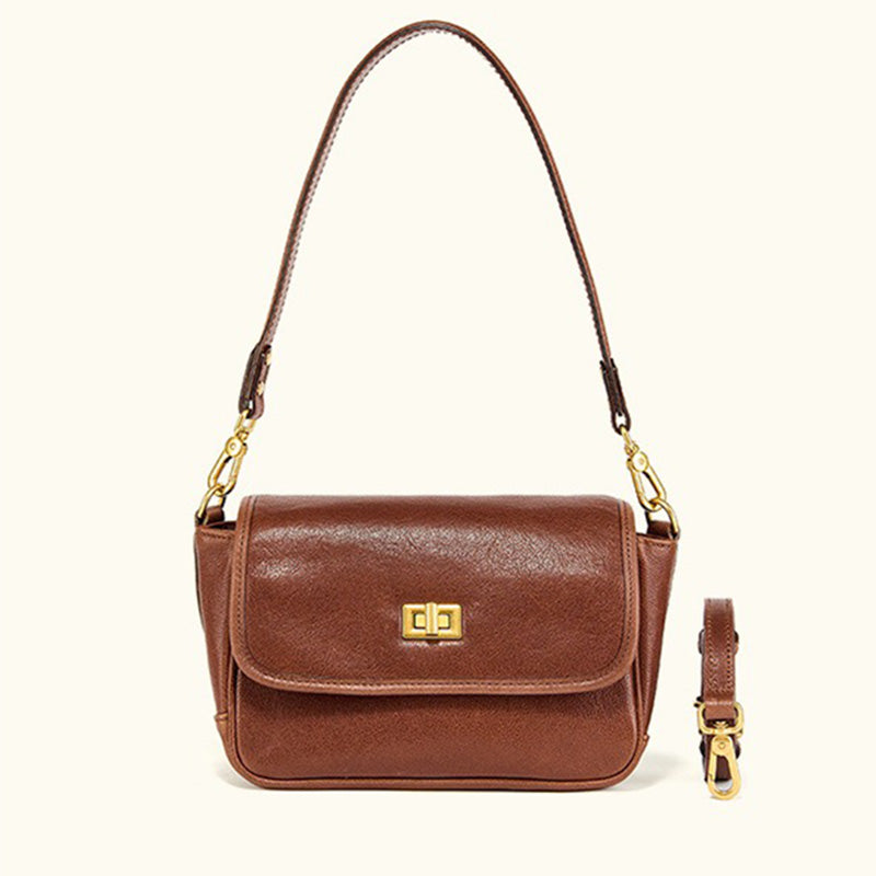 Small Vegetable Tanned Leather Flap Crossbody Bag with Twist Lock