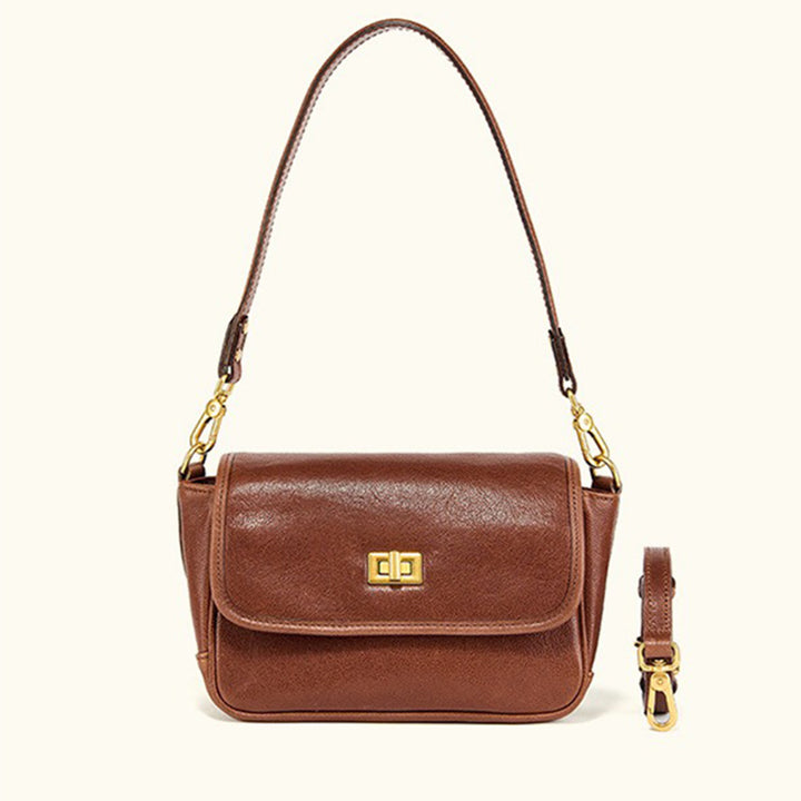 Small Vegetable Tanned Leather Flap Crossbody Bag with Twist Lock