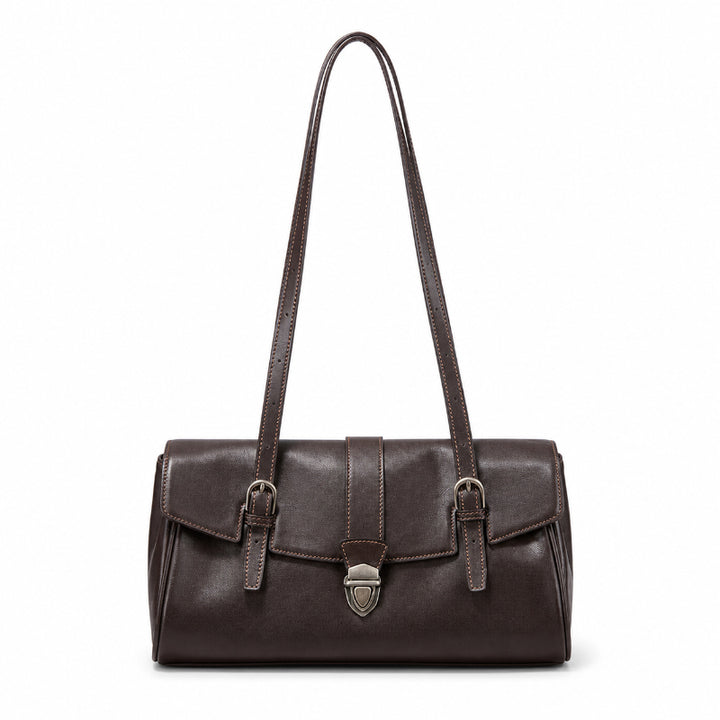 East-West Vegetable-Tanned Leather Shoulder Bag  with Vintage Buckle