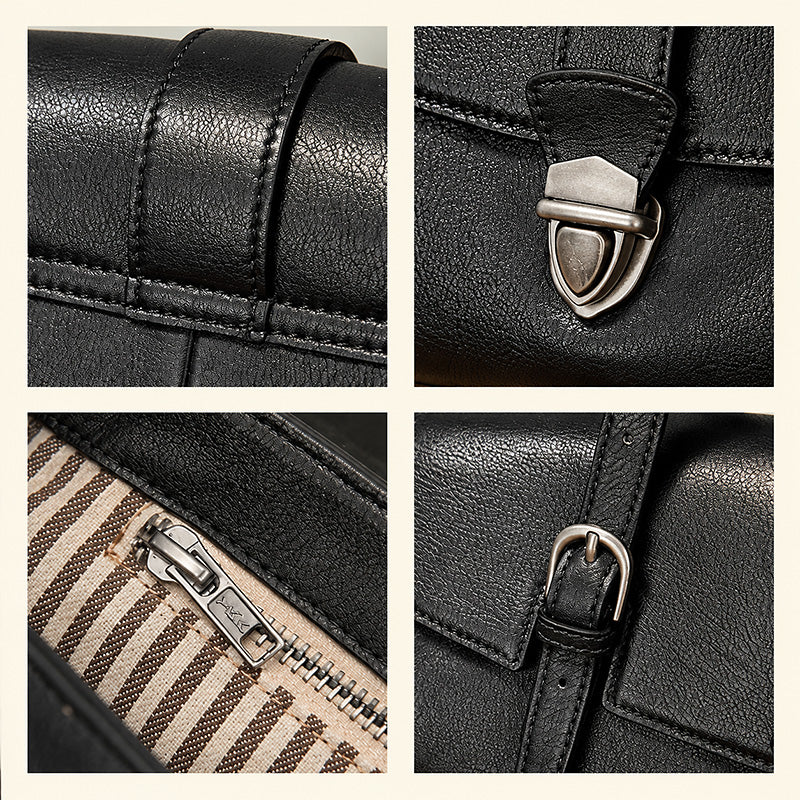 East-West Vegetable-Tanned Leather Shoulder Bag  with Vintage Buckle