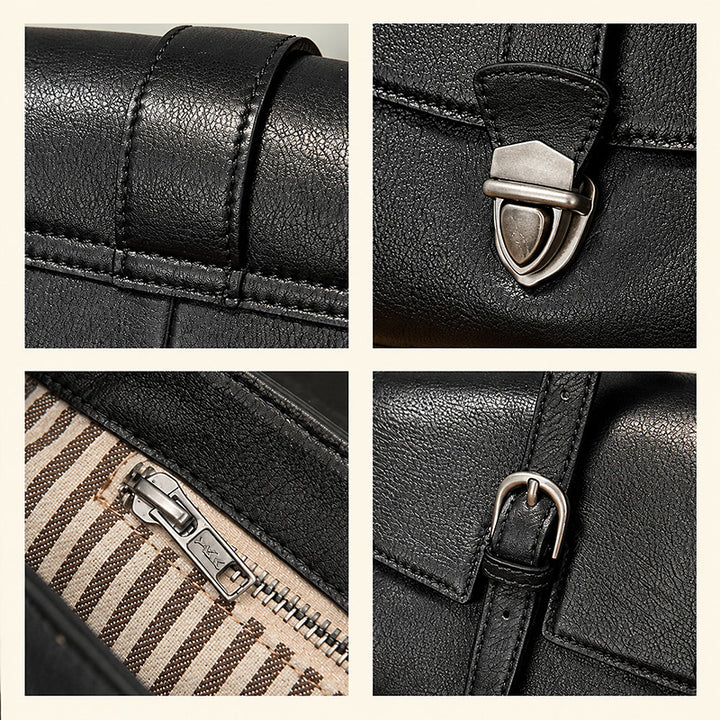 East-West Vegetable-Tanned Leather Shoulder Bag  with Vintage Buckle