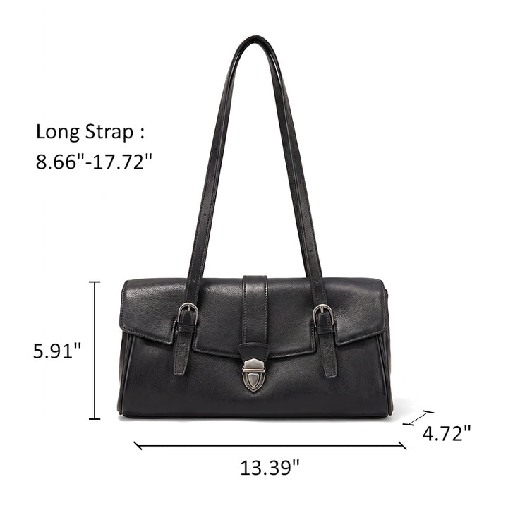 East-West Vegetable-Tanned Leather Shoulder Bag  with Vintage Buckle
