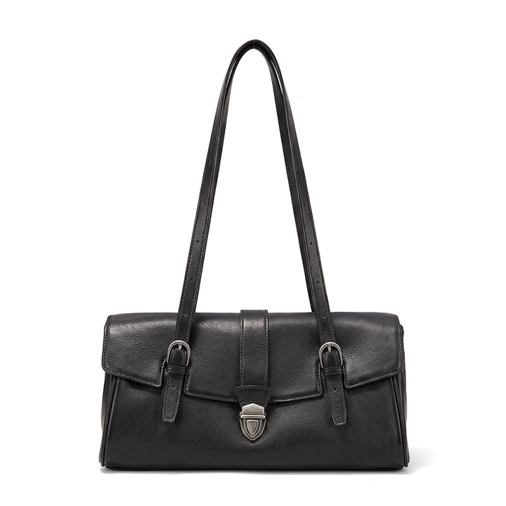 East-West Vegetable-Tanned Leather Shoulder Bag  with Vintage Buckle