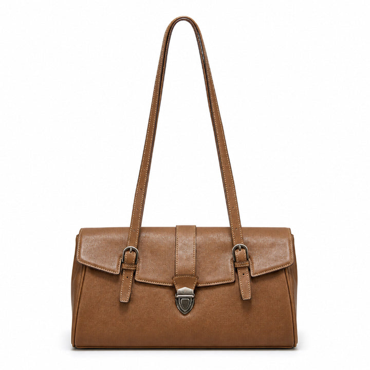 East-West Vegetable-Tanned Leather Shoulder Bag  with Vintage Buckle