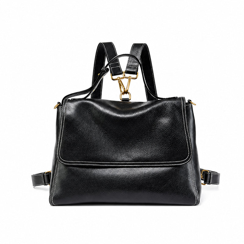 Vegetable Tanned Leather Convertible Backpack with Vintage Flap Design