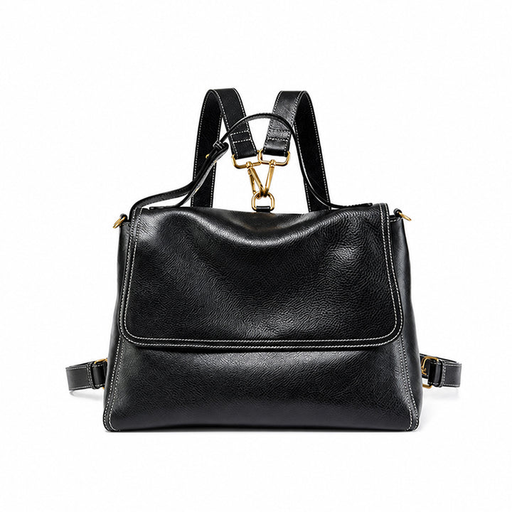 Vegetable Tanned Leather Convertible Backpack with Vintage Flap Design
