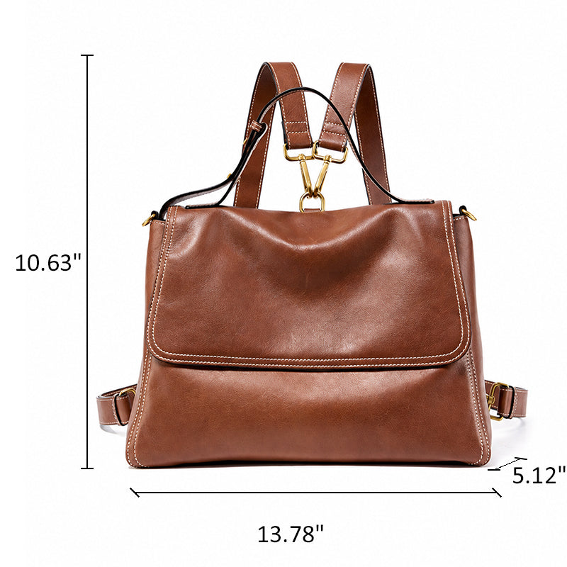 Vegetable Tanned Leather Convertible Backpack with Vintage Flap Design
