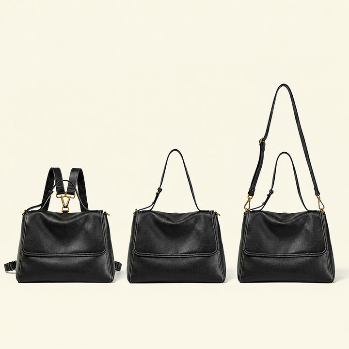 Vegetable Tanned Leather Convertible Backpack with Vintage Flap Design