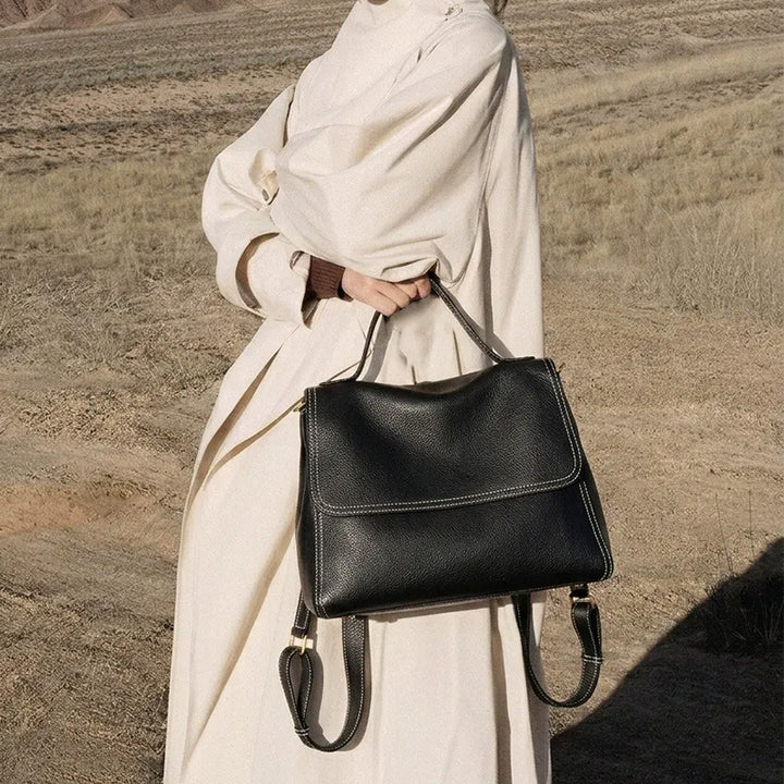 Vegetable Tanned Leather Convertible Backpack with Vintage Flap Design