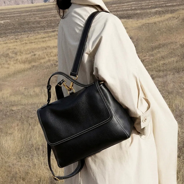 Vegetable Tanned Leather Convertible Backpack with Vintage Flap Design
