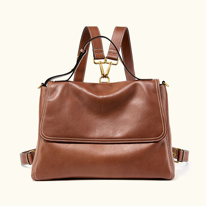 Vegetable Tanned Leather Convertible Backpack with Vintage Flap Design