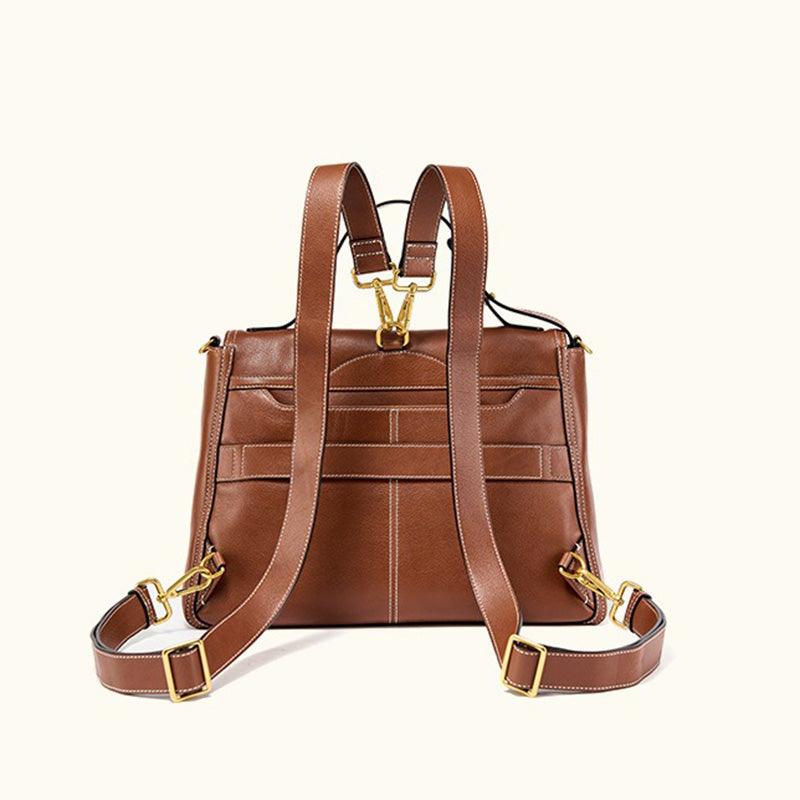 Vegetable Tanned Leather Convertible Backpack with Vintage Flap Design