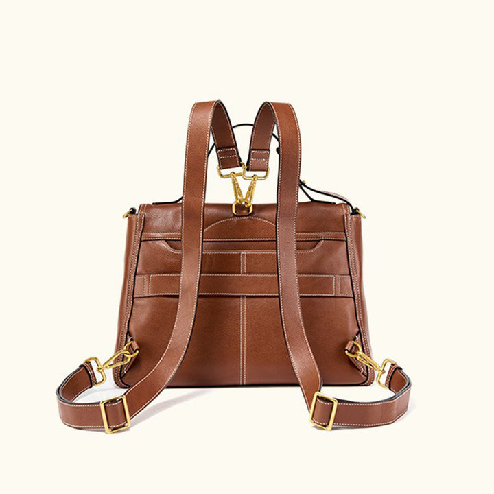 Vegetable Tanned Leather Convertible Backpack with Vintage Flap Design