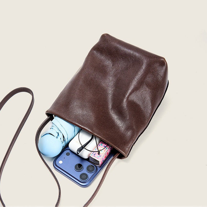 Small Leather Crossbody Bag with Minimalist Design and Adjustable Strap