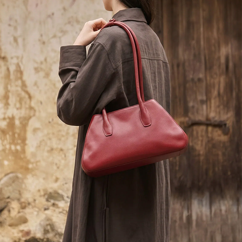 East-West Vegetable Tanned Leather Shoulder Bag with Zipper