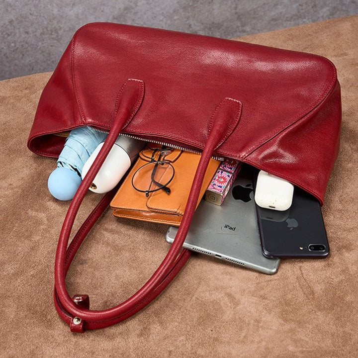 East-West Vegetable Tanned Leather Shoulder Bag with Zipper