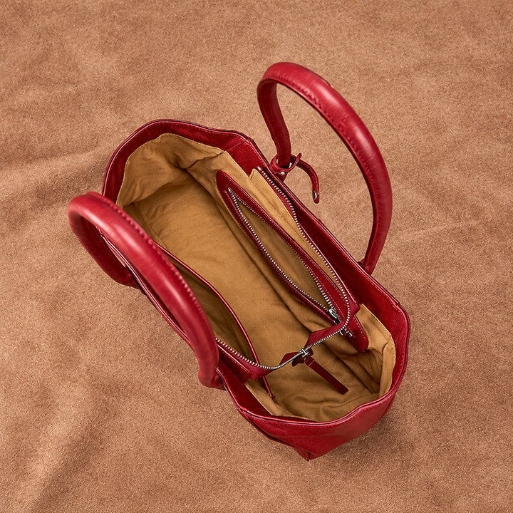 East-West Vegetable Tanned Leather Shoulder Bag with Zipper