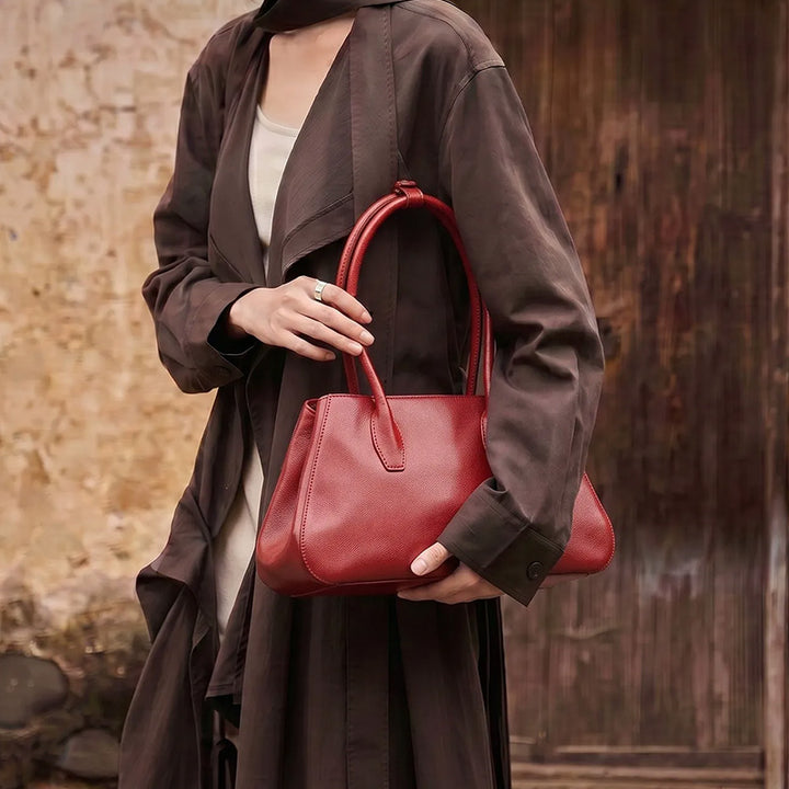 East-West Vegetable Tanned Leather Shoulder Bag with Zipper