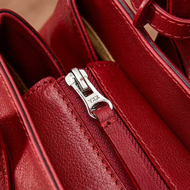 East-West Vegetable Tanned Leather Shoulder Bag with Zipper