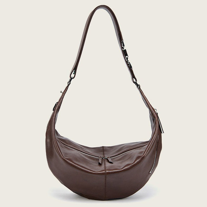 Vegetable Tanned Leather Crescent Hobo Bag with Side Zip Pocket