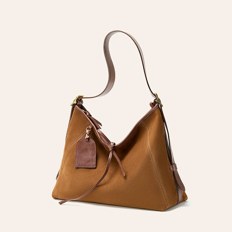 Vegetable Tanned Leather and Suede Hobo Tote Bag