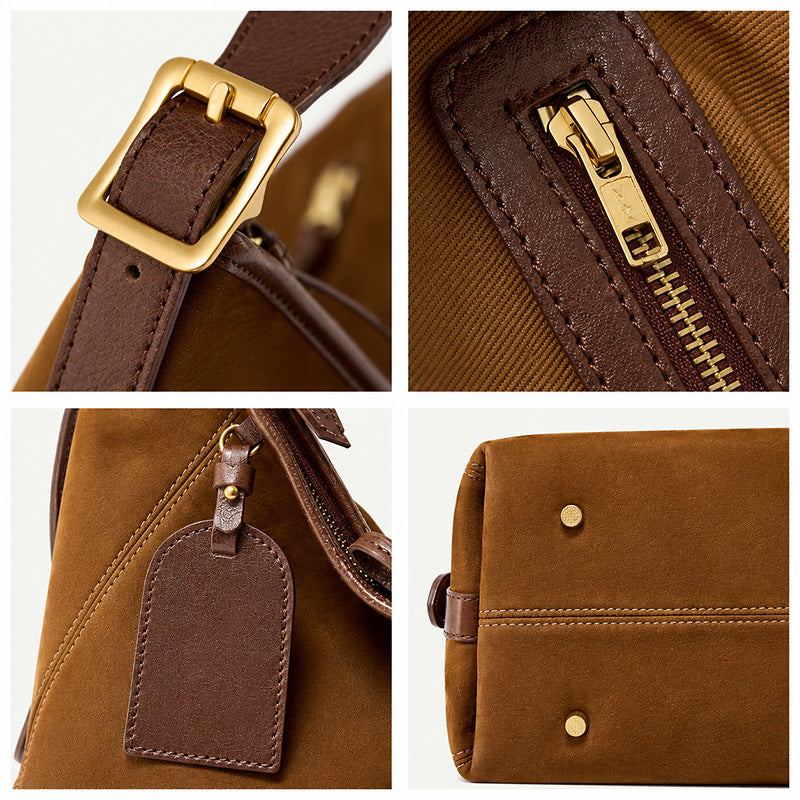 Vegetable Tanned Leather and Suede Hobo Tote Bag