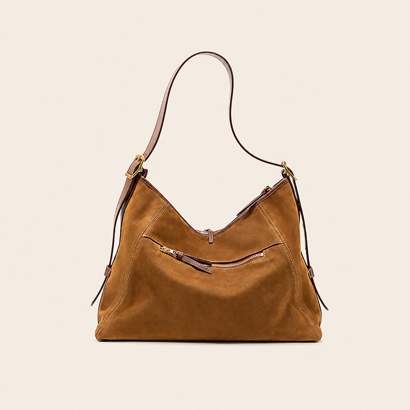 Vegetable Tanned Leather and Suede Hobo Tote Bag