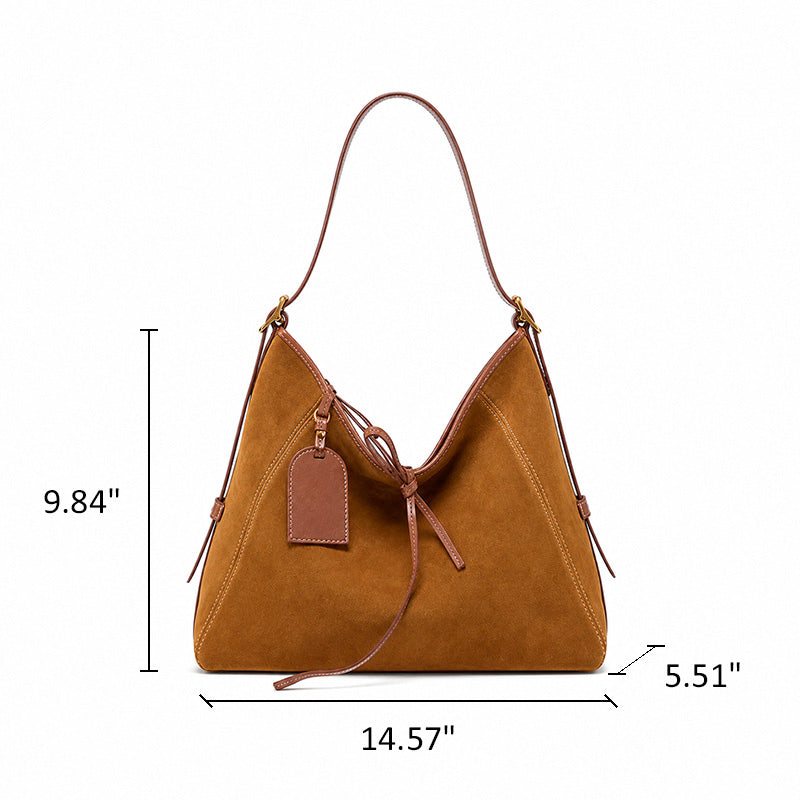 Vegetable Tanned Leather and Suede Hobo Tote Bag