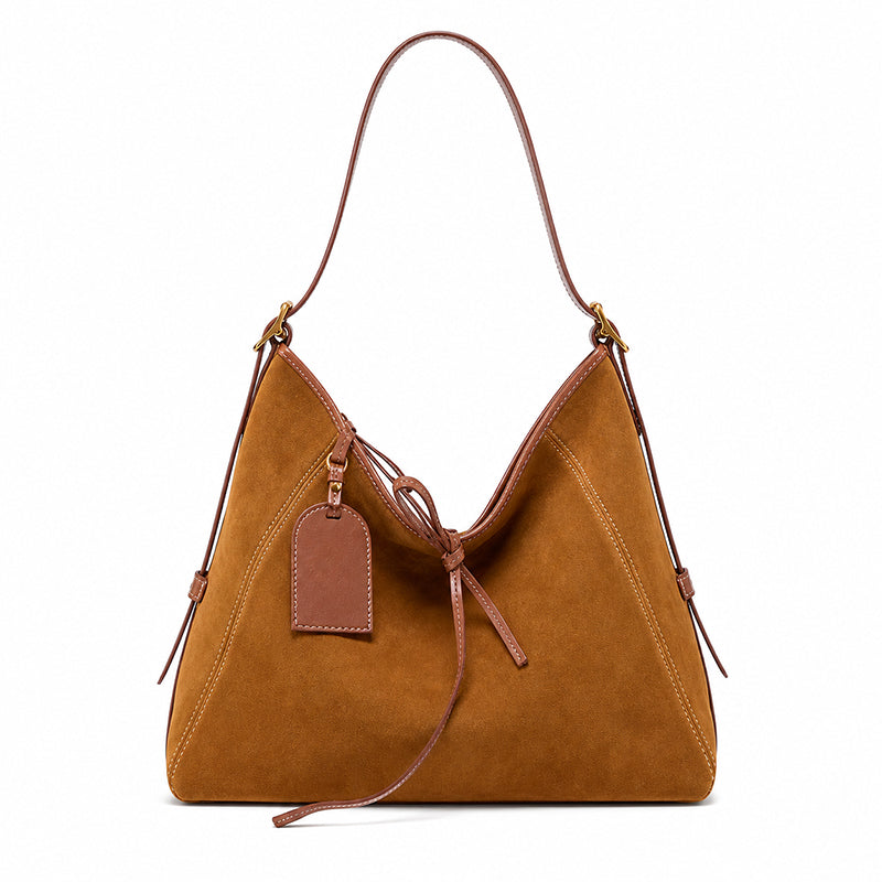 Vegetable Tanned Leather and Suede Hobo Tote Bag
