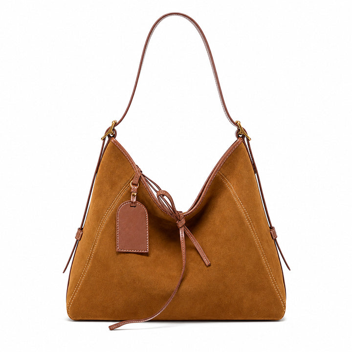 Vegetable Tanned Leather and Suede Hobo Tote Bag
