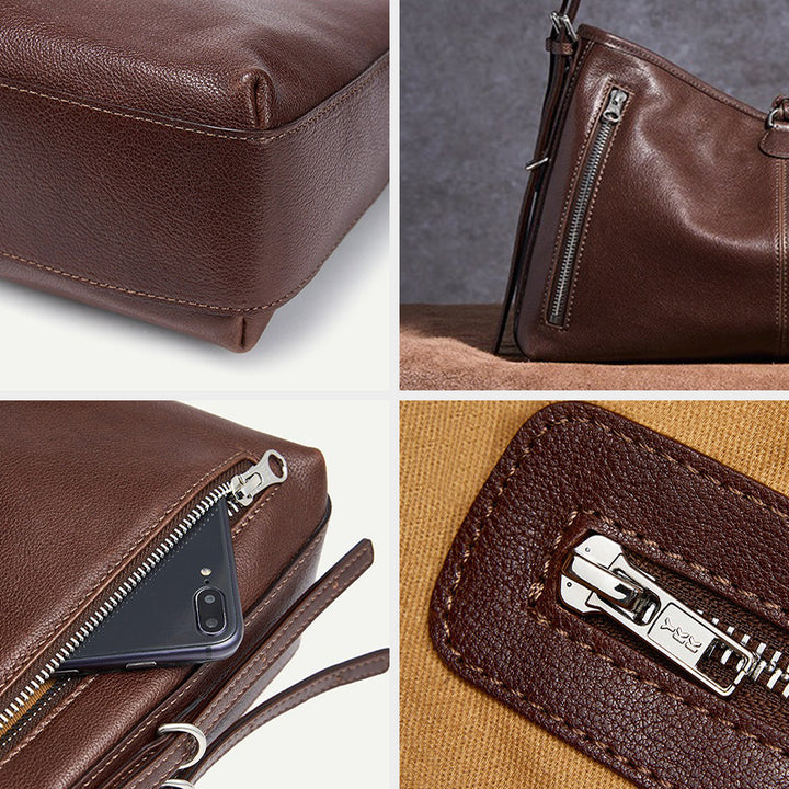 Leather Hobo Bag in Vegetable-Tanned Leather with Vintage Slouchy Style
