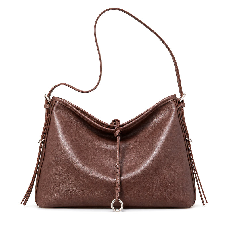 Leather Hobo Bag in Vegetable-Tanned Leather with Vintage Slouchy Style