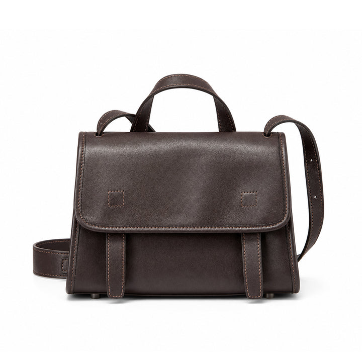 Vintage Leather Crossbody Satchel with Classic Flap Design