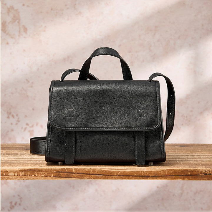 Vintage Leather Crossbody Satchel with Classic Flap Design