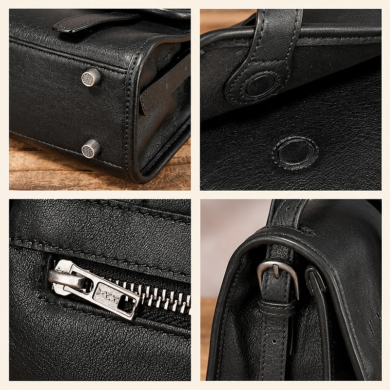 Vintage Leather Crossbody Satchel with Classic Flap Design
