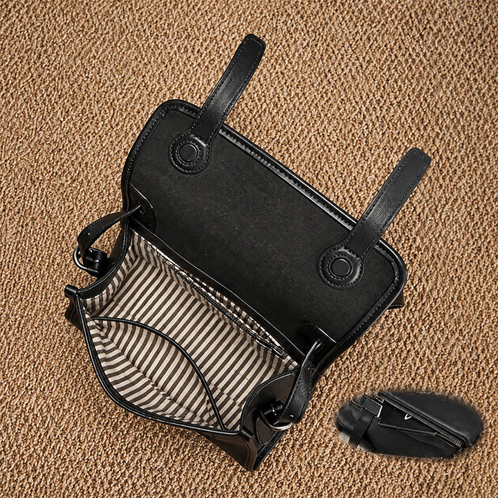 Vintage Leather Crossbody Satchel with Classic Flap Design
