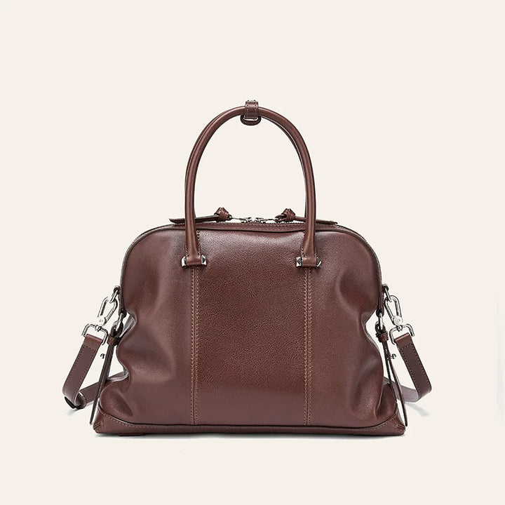Vintage Leather Boston Bag with Detachable Shoulder Strap