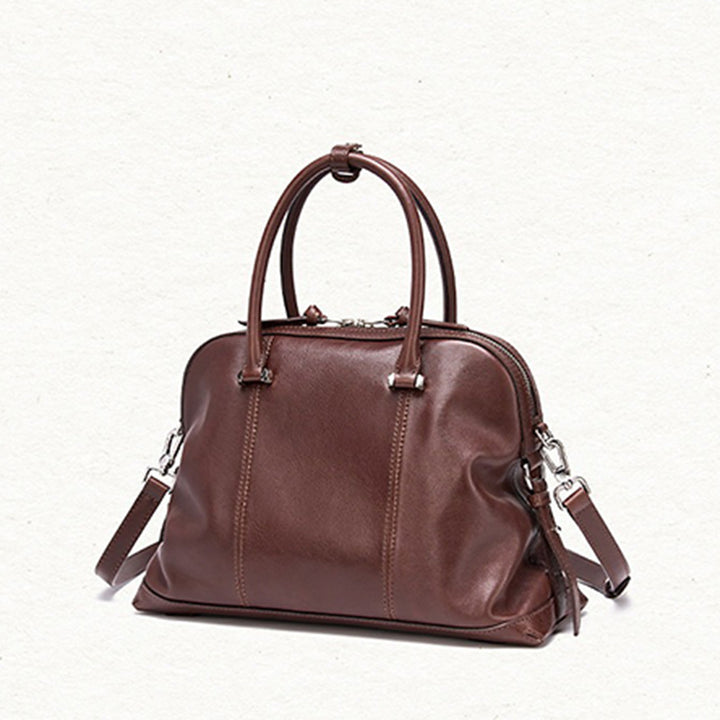 Vintage Leather Boston Bag with Detachable Shoulder Strap