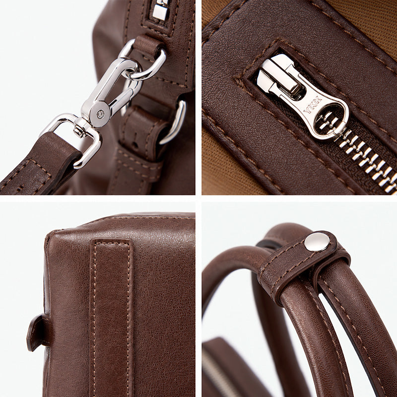 Vintage Leather Boston Bag with Detachable Shoulder Strap