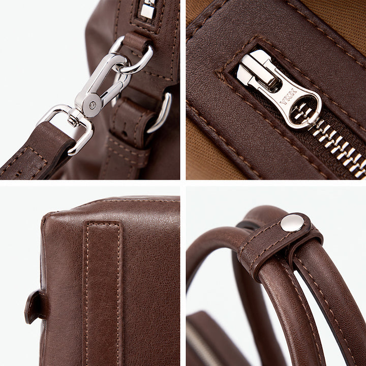 Vintage Leather Boston Bag with Detachable Shoulder Strap