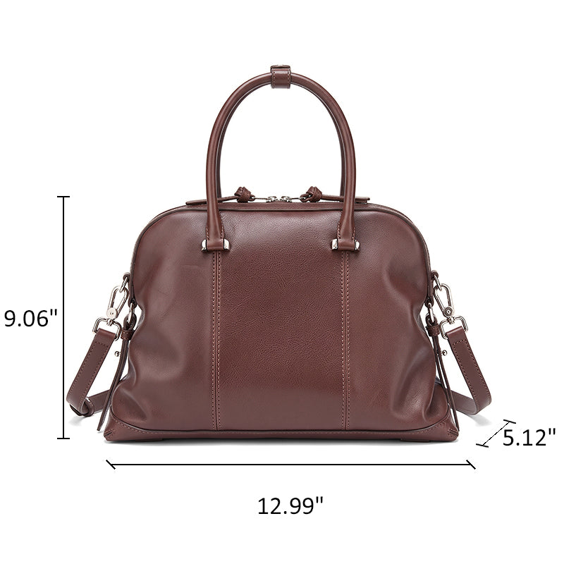Vintage Leather Boston Bag with Detachable Shoulder Strap