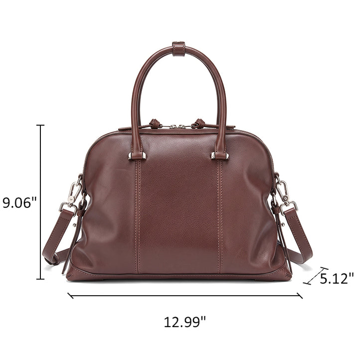Vintage Leather Boston Bag with Detachable Shoulder Strap