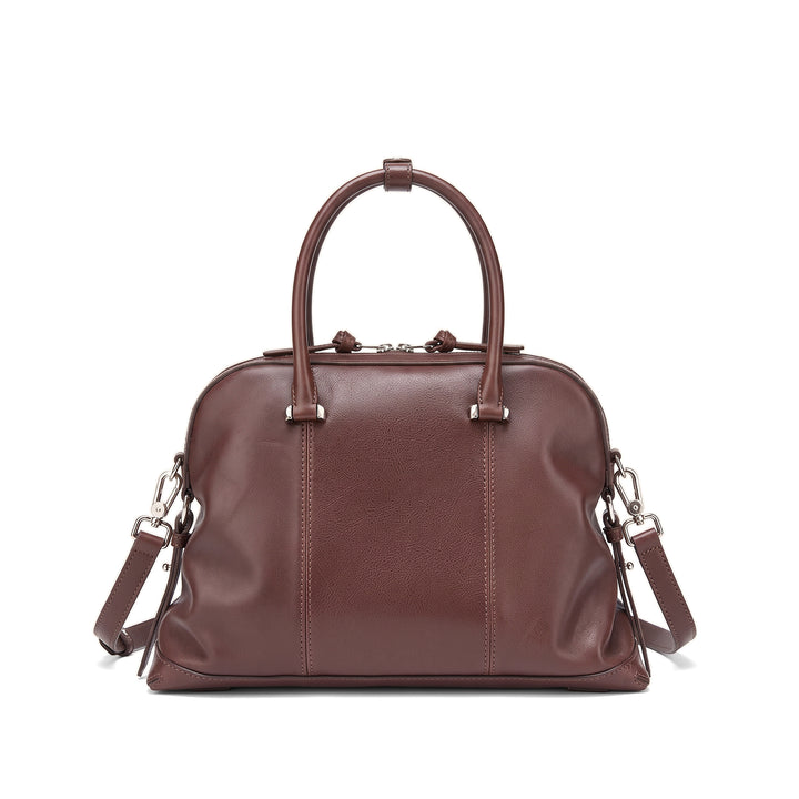 Vintage Leather Boston Bag with Detachable Shoulder Strap