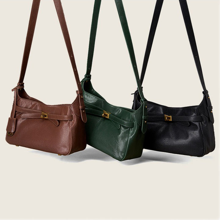 Hobo Shoulder Bag in Vegetable-Tanned Leather with Vintage Brass Turn-Lock