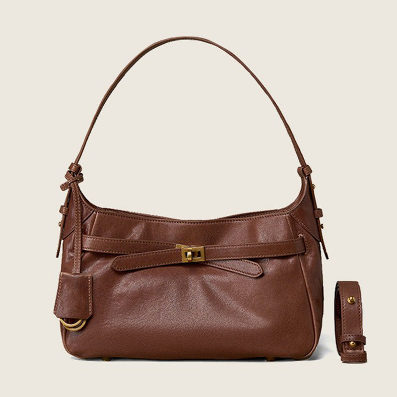 Hobo Shoulder Bag in Vegetable-Tanned Leather with Vintage Brass Turn-Lock