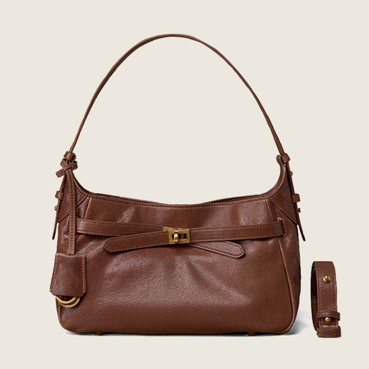Hobo Shoulder Bag in Vegetable-Tanned Leather with Vintage Brass Turn-Lock